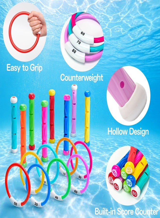 PARENTSWELL Pool Diving Toys- 16 PCS Swimming Pool Toys for Kids with Diving Rings Dive Sticks, Underwater Training Swimming Diving Toy for Kids Gifts Summer Pool Swim Water Game Fun - Image 3