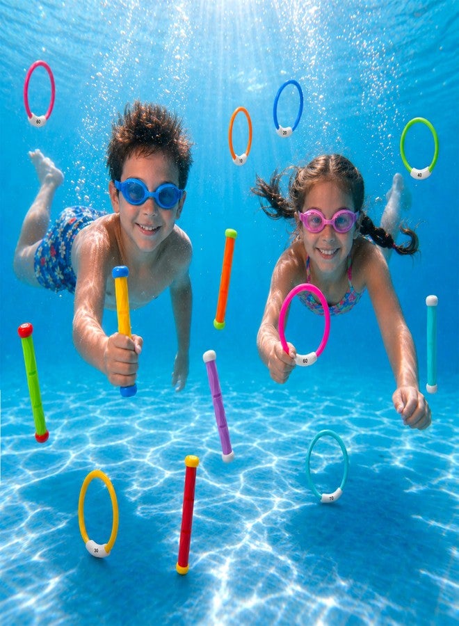PARENTSWELL Pool Diving Toys- 16 PCS Swimming Pool Toys for Kids with Diving Rings Dive Sticks, Underwater Training Swimming Diving Toy for Kids Gifts Summer Pool Swim Water Game Fun - Image 4