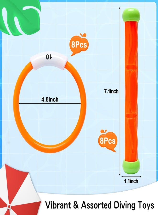 PARENTSWELL Pool Diving Toys- 16 PCS Swimming Pool Toys for Kids with Diving Rings Dive Sticks, Underwater Training Swimming Diving Toy for Kids Gifts Summer Pool Swim Water Game Fun - Image 2