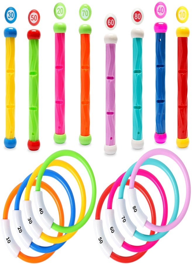PARENTSWELL Pool Diving Toys- 16 PCS Swimming Pool Toys for Kids with Diving Rings Dive Sticks, Underwater Training Swimming Diving Toy for Kids Gifts Summer Pool Swim Water Game Fun - Image 1
