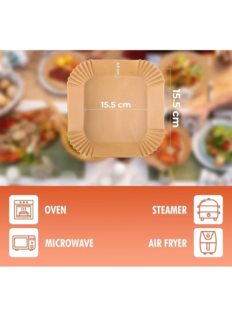 100 Pieces Air Fryer Disposable Paper Liners, Square Air Fryer Liners, Waterproof Baking Paper for Air Fryer, Microwave Baking Parchment Material, Size 16 cm (6.3 Inches) - Image 2