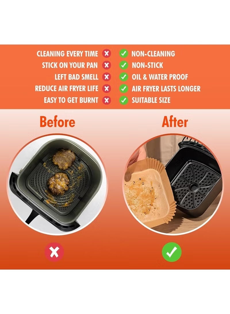 100 Pieces Air Fryer Disposable Paper Liners, Square Air Fryer Liners, Waterproof Baking Paper for Air Fryer, Microwave Baking Parchment Material, Size 16 cm (6.3 Inches) - Image 5