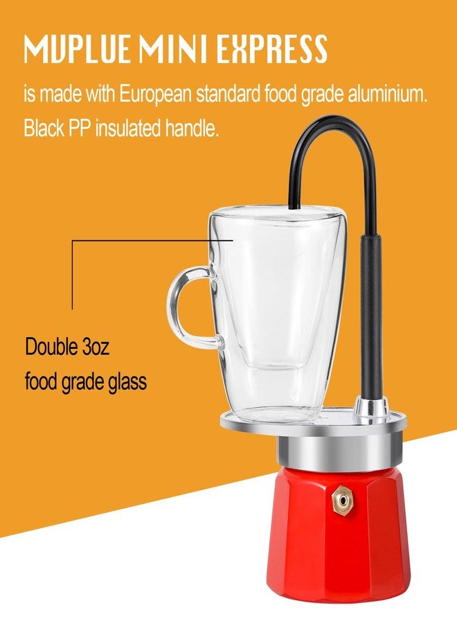 MVPLUE-Mini Express Swiss Single Tube Moka Pot Aluminum Red，Moka Set includes One Double Wall 3oz Cup,Enjoy delicious coffee in no time - Image 4