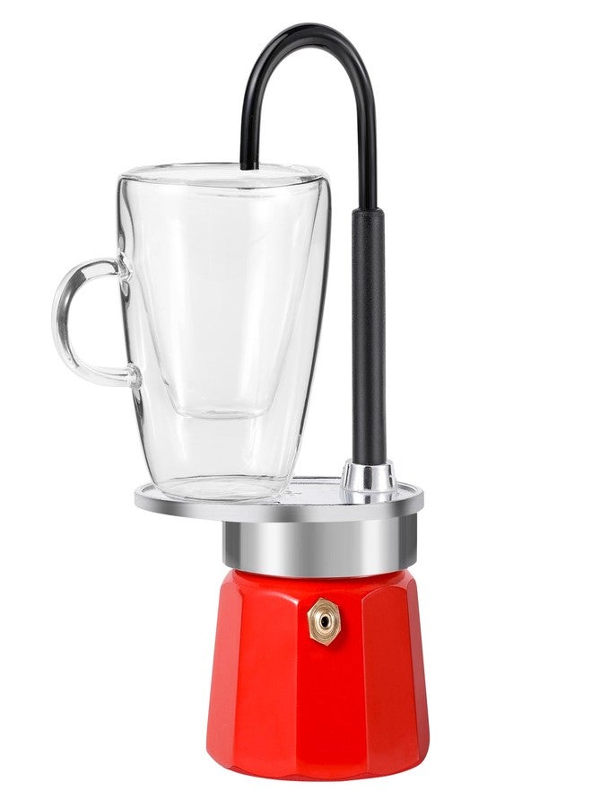 MVPLUE-Mini Express Swiss Single Tube Moka Pot Aluminum Red，Moka Set includes One Double Wall 3oz Cup,Enjoy delicious coffee in no time - Image 1