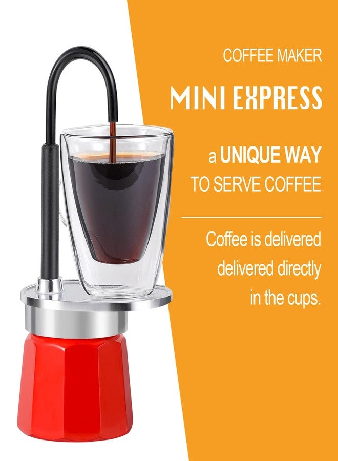 MVPLUE-Mini Express Swiss Single Tube Moka Pot Aluminum Red，Moka Set includes One Double Wall 3oz Cup,Enjoy delicious coffee in no time - Image 3