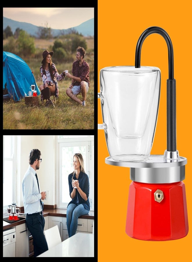 MVPLUE-Mini Express Swiss Single Tube Moka Pot Aluminum Red，Moka Set includes One Double Wall 3oz Cup,Enjoy delicious coffee in no time - Image 5