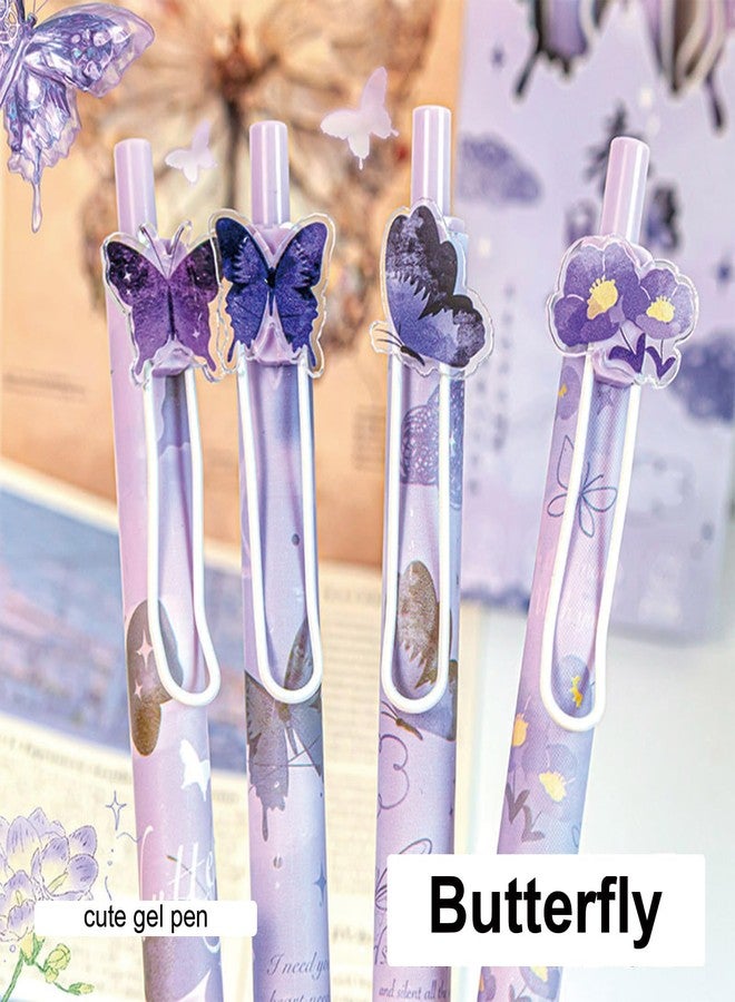 MOZXIRZ 4 Pcs Gel Pens Purple Butterfly Pens Cute Retractable Pens 0.5mm Black Ink Writing Pen for Women Girls Men Boy Pen Office School Supplies (Purple Butterfly) - Image 3