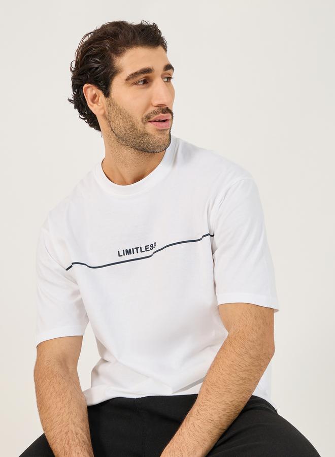 Styli Minimal Embossed Print Oversized Cotton T-Shirt - Image 1