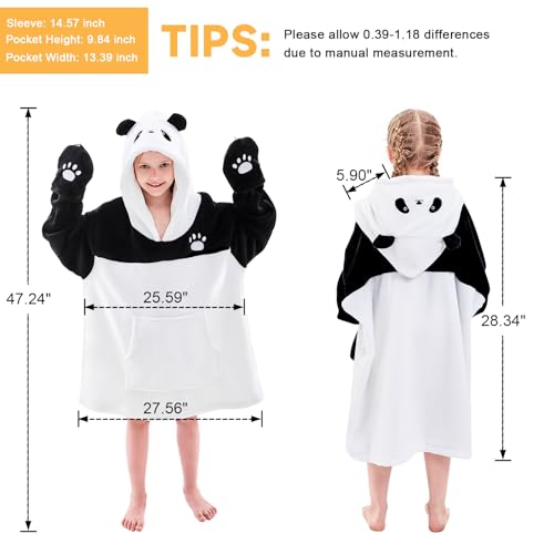 IFNOW Wearable Blanket Hoodie Kids Oversized Fleece Blanket Sweatshirt Christmas Birthday Gifts for Boys Girls Teen Hoodie with Portable Foldable Blanket Pillow Animal Embroidery 515 Years Panda - Image 3