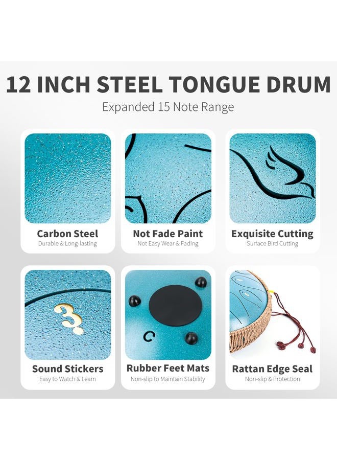 natraldrum Steel Tongue Drum, 12 Inch 15 Note Tongue Drums, Handpan Drums Percussion Instrument for Kids & Adults, Hand Pan Drum with Music Book, Drum Mallets and Carry Bag, Major C (Malachite Green) - Image 2
