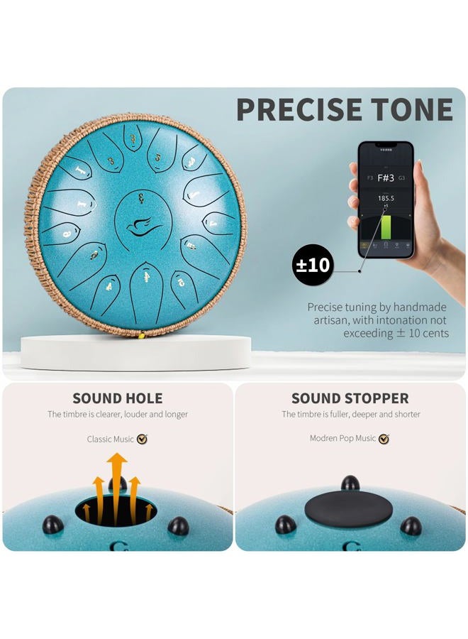 natraldrum Steel Tongue Drum, 12 Inch 15 Note Tongue Drums, Handpan Drums Percussion Instrument for Kids & Adults, Hand Pan Drum with Music Book, Drum Mallets and Carry Bag, Major C (Malachite Green) - Image 3