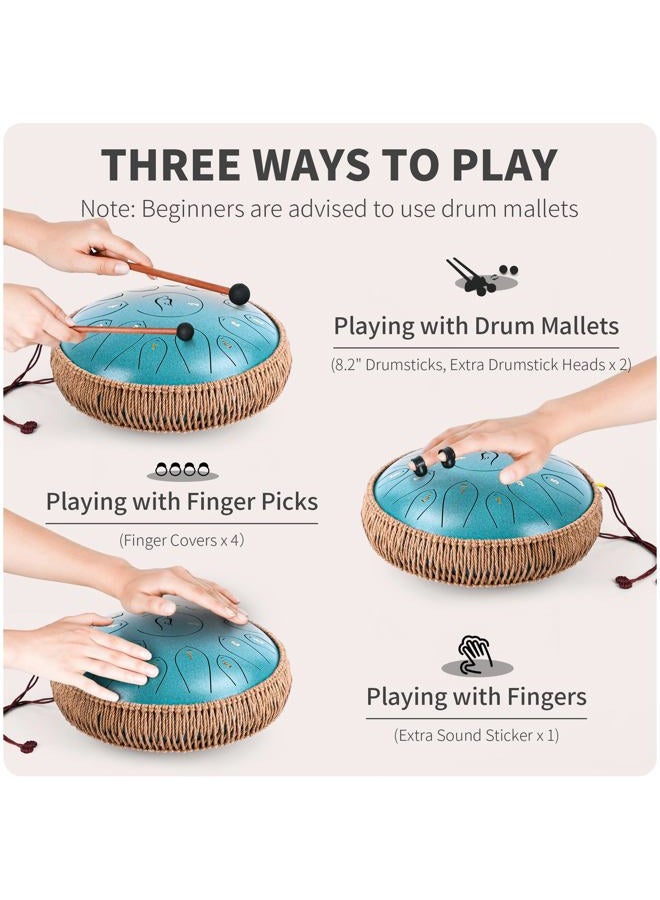 natraldrum Steel Tongue Drum, 12 Inch 15 Note Tongue Drums, Handpan Drums Percussion Instrument for Kids & Adults, Hand Pan Drum with Music Book, Drum Mallets and Carry Bag, Major C (Malachite Green) - Image 5