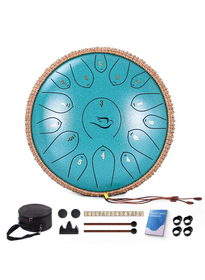 natraldrum Steel Tongue Drum, 12 Inch 15 Note Tongue Drums, Handpan Drums Percussion Instrument for Kids & Adults, Hand Pan Drum with Music Book, Drum Mallets and Carry Bag, Major C (Malachite Green) - Image 1