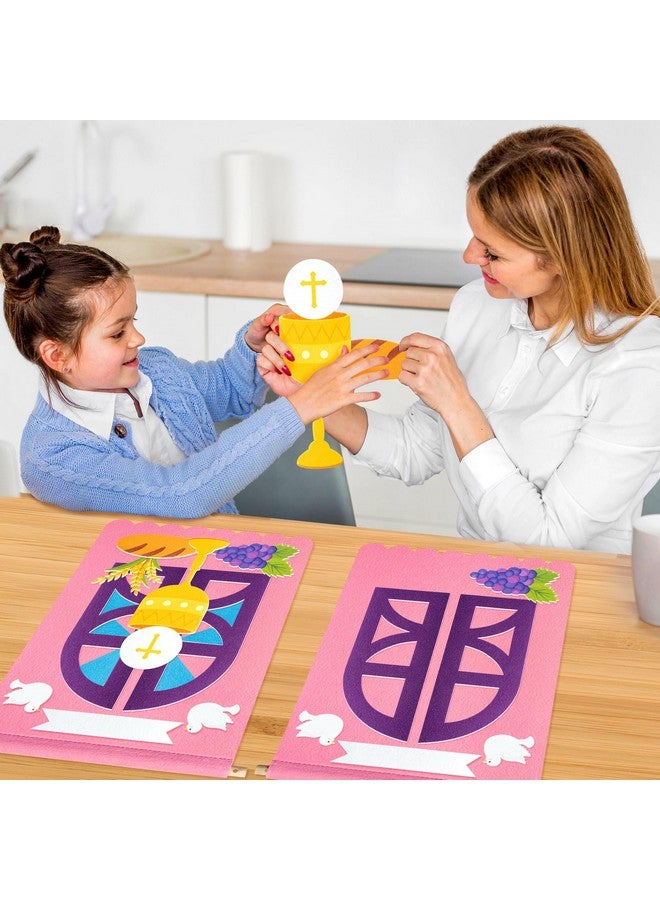 WATINC First Communion Banner Kit - 12 Set Holy 1st Communion Felt Banner Kit Baptism Christian Cross DIY Craft Decorations, Make Your Own Sunday School Church Hanging Crafts Supplies for Girls (Pink) - Image 4