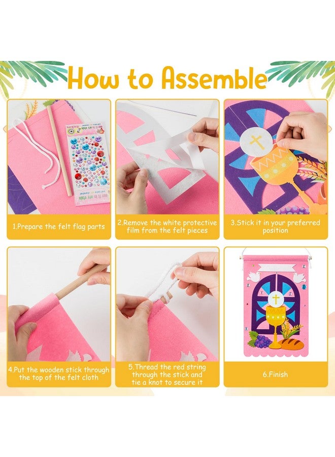 WATINC First Communion Banner Kit - 12 Set Holy 1st Communion Felt Banner Kit Baptism Christian Cross DIY Craft Decorations, Make Your Own Sunday School Church Hanging Crafts Supplies for Girls (Pink) - Image 3