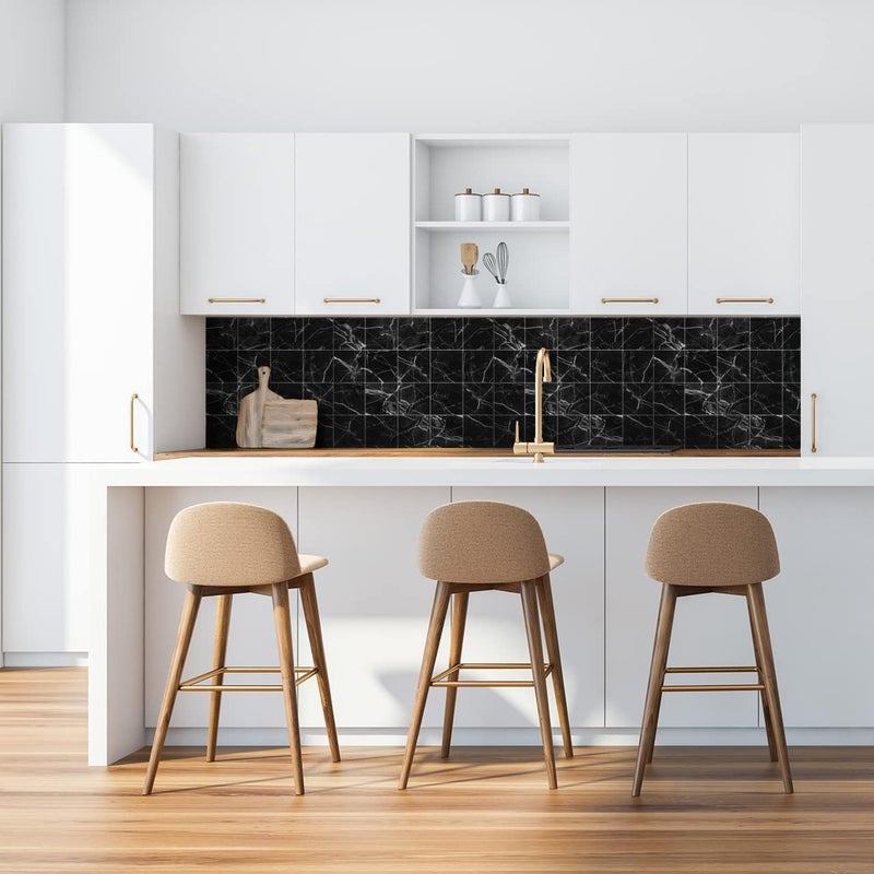 CONSILA 12 x 12 Chex Foam Tiles Peel and Stick SelfAdhesive Waterproof PE Foam Tile Stickers Panels Designed Wall Panel 3D Check Pattern Texture Durable and Stylish Marble Tiles Black 2 pcs - Image 4