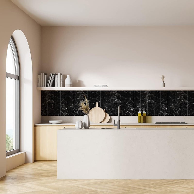 CONSILA 12 x 12 Chex Foam Tiles Peel and Stick SelfAdhesive Waterproof PE Foam Tile Stickers Panels Designed Wall Panel 3D Check Pattern Texture Durable and Stylish Marble Tiles Black 2 pcs - Image 5