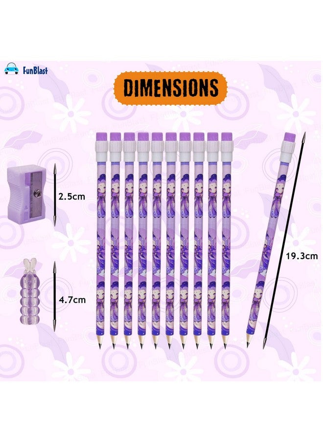 FunBlast FunBlast Pencil Set for Kids - Pack of 10 Pcs HB Pencils Stationary Kit, Lotus Flower Pencil Set with Erasers, Sharpener and Pencil Grip for Kids, Pencil for Drawing & Shading, Sketching (Purple)  - Image 3