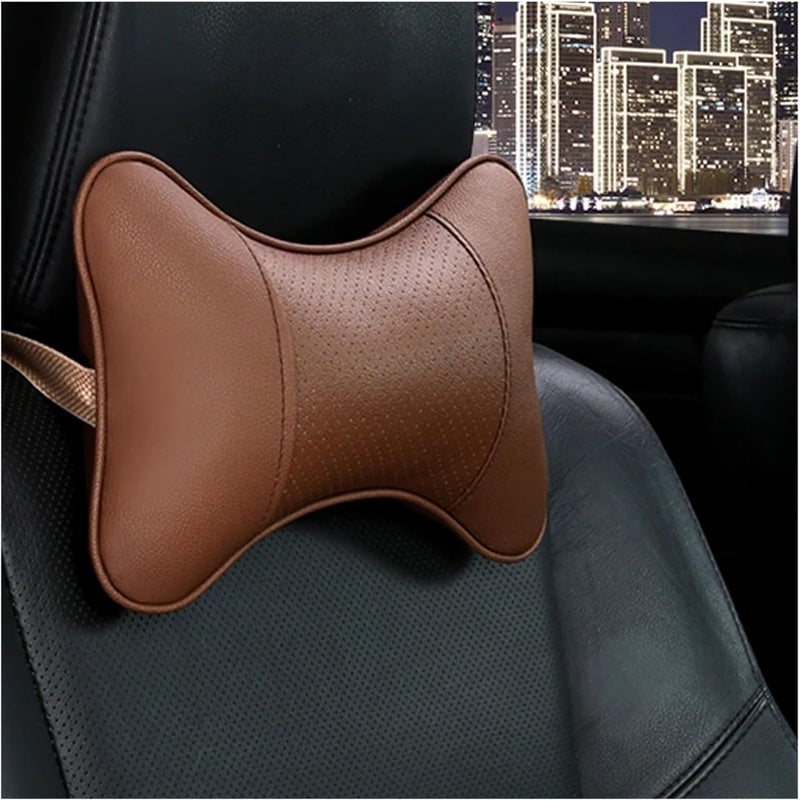 PU Leather Car Neck Pillow - Universal Headrest Support Cushion for Comfort (Black/Red)(Red) - Image 4