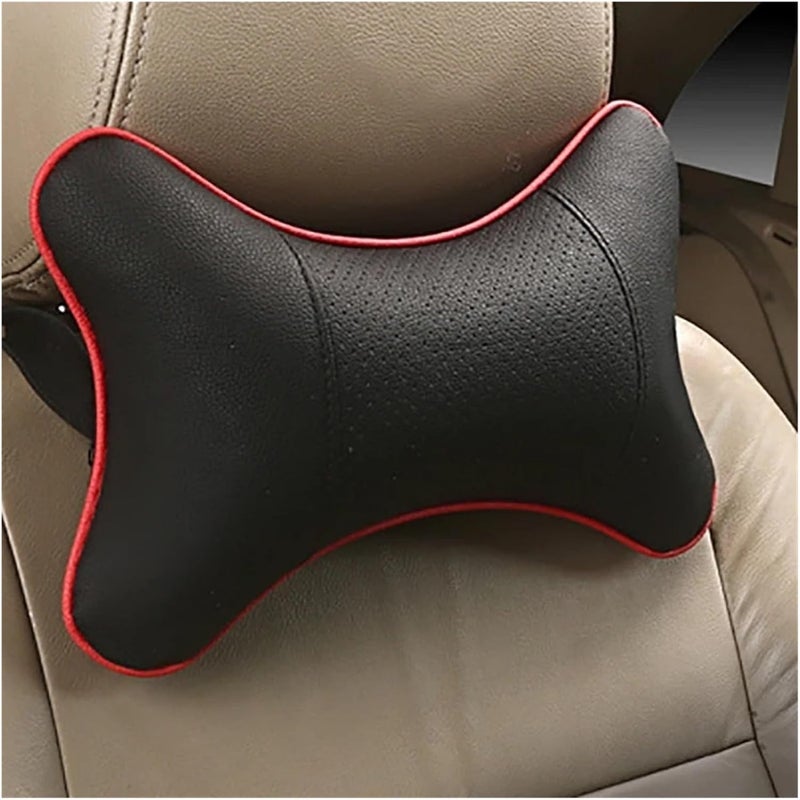 PU Leather Car Neck Pillow - Universal Headrest Support Cushion for Comfort (Black/Red)(Red) - Image 5