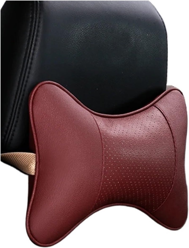 PU Leather Car Neck Pillow - Universal Headrest Support Cushion for Comfort (Black/Red)(Red) - Image 2