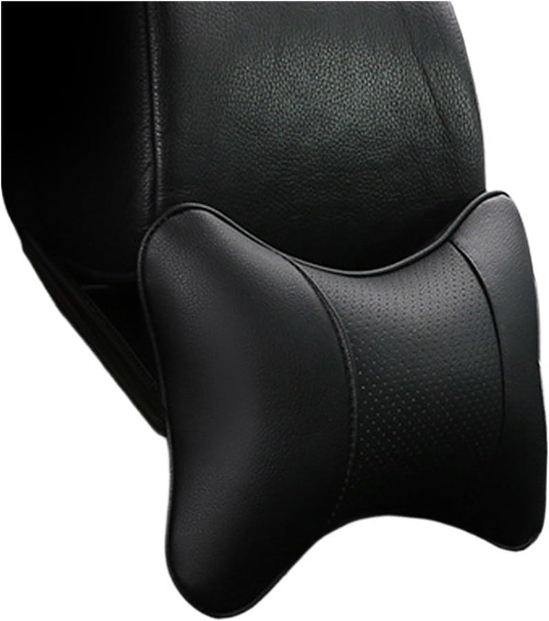 PU Leather Car Neck Pillow - Universal Headrest Support Cushion for Comfort (Black/Red)(Red) - Image 1