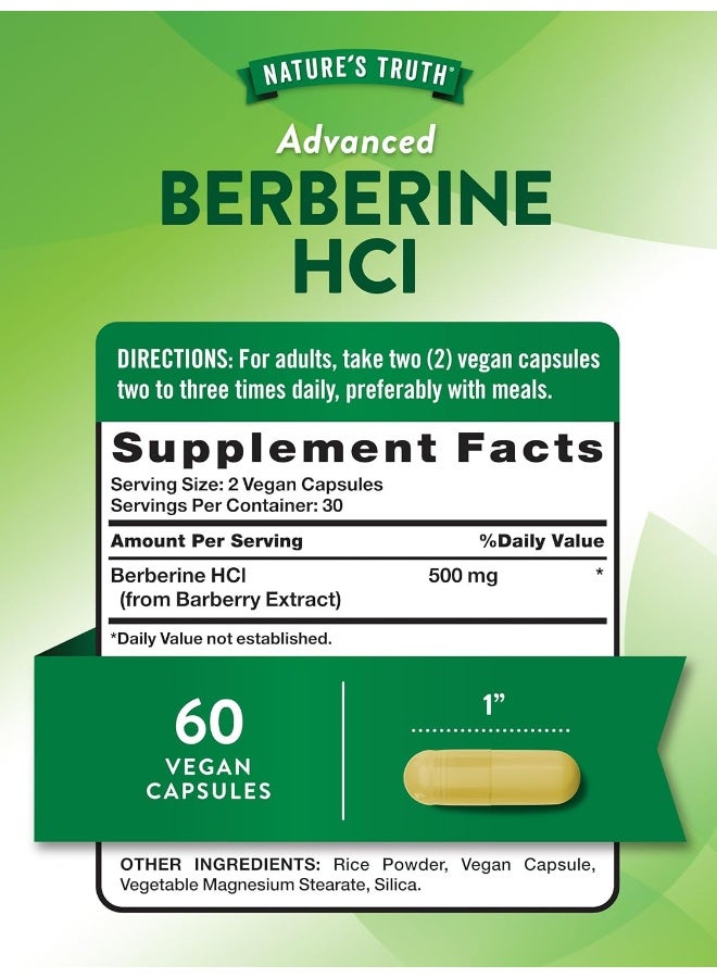 Berberine Capsules | 500mg | 60 Count | Vegetarian, Non-GMO, & Gluten Free Supplement | by Nature's Truth
