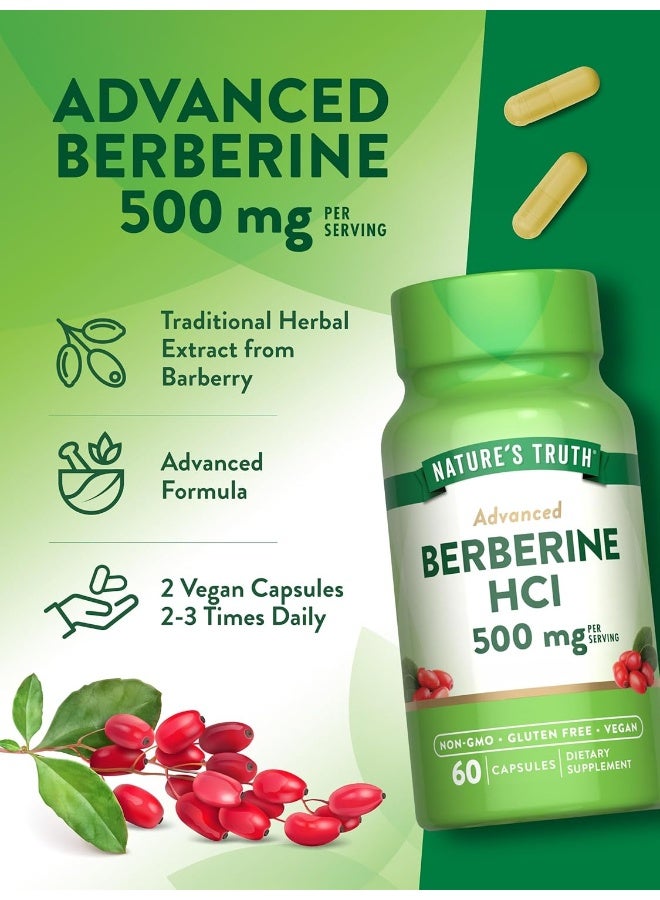 Berberine Capsules | 500mg | 60 Count | Vegetarian, Non-GMO, & Gluten Free Supplement | by Nature's Truth