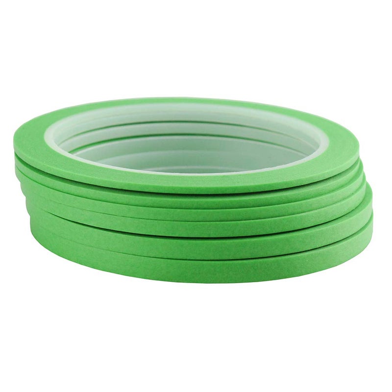 JINBING 6Rolls Washi Masking Tape for DIY Nail Arts Drawing Pattern Making 2mm 2.5mm 3mm 4mm 5mm 6mm x 25m (Green) - Image 1