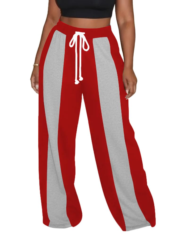 HBQ Womens Wide Leg Sweatpants High Waisted Drawstring Sweatpant Baggy Pants Athletic Joggers,Red,Small - Image 1