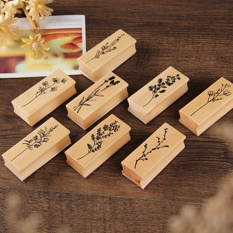 Exquisite Wooden Flowers And Plants Set Seal Creative Fresh Plant Hand Account Diy Diary Album Decorative Seal 8 Selection - Image 5