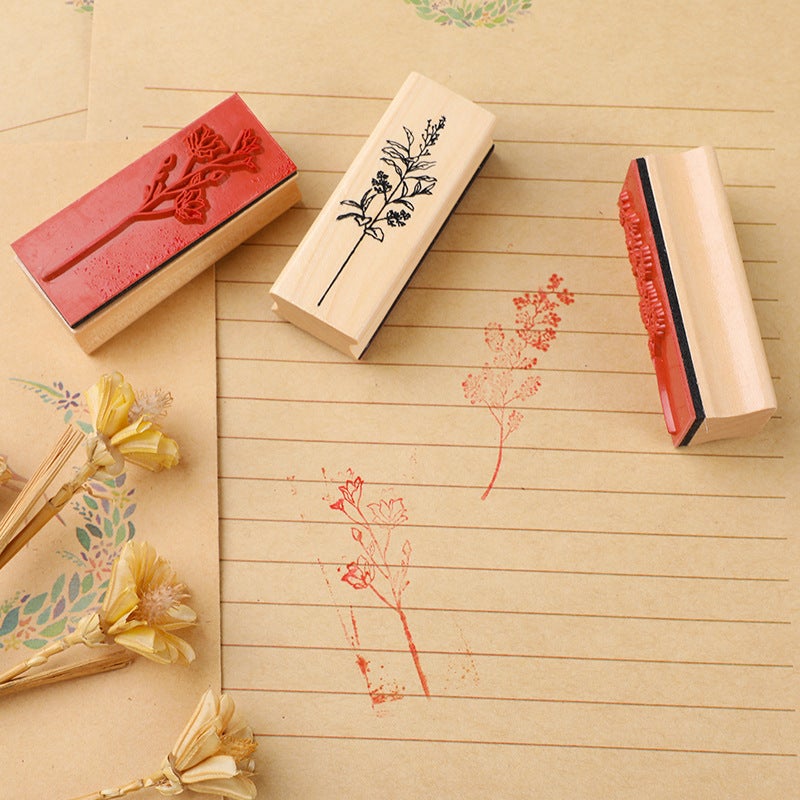 Exquisite Wooden Flowers And Plants Set Seal Creative Fresh Plant Hand Account Diy Diary Album Decorative Seal 8 Selection - Image 4
