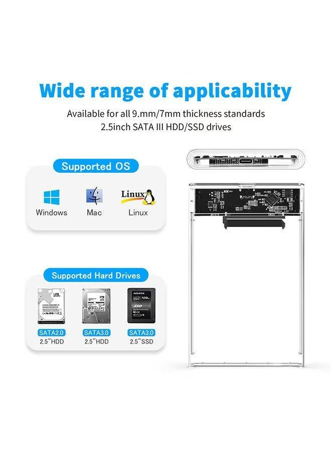 2.5" Hard Drive Enclosure Tool Free, USB C 3.1 Gen 2 to SATA III 6Gbps External Enclosure for 2.5inch 7mm 9.5mm SSD HDD, UASP Supported 2 Cables included - Image 4