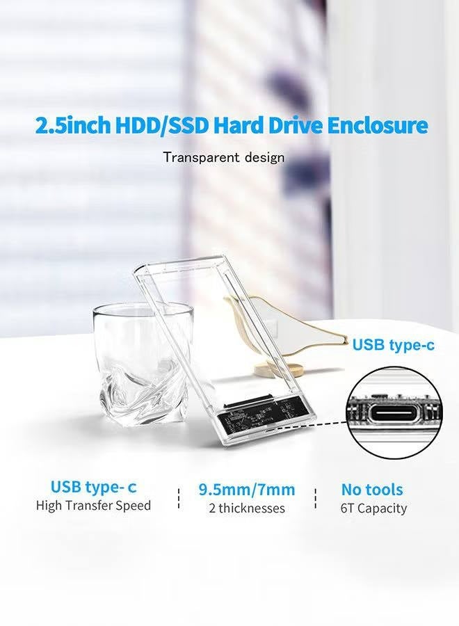 2.5" Hard Drive Enclosure Tool Free, USB C 3.1 Gen 2 to SATA III 6Gbps External Enclosure for 2.5inch 7mm 9.5mm SSD HDD, UASP Supported 2 Cables included - Image 1