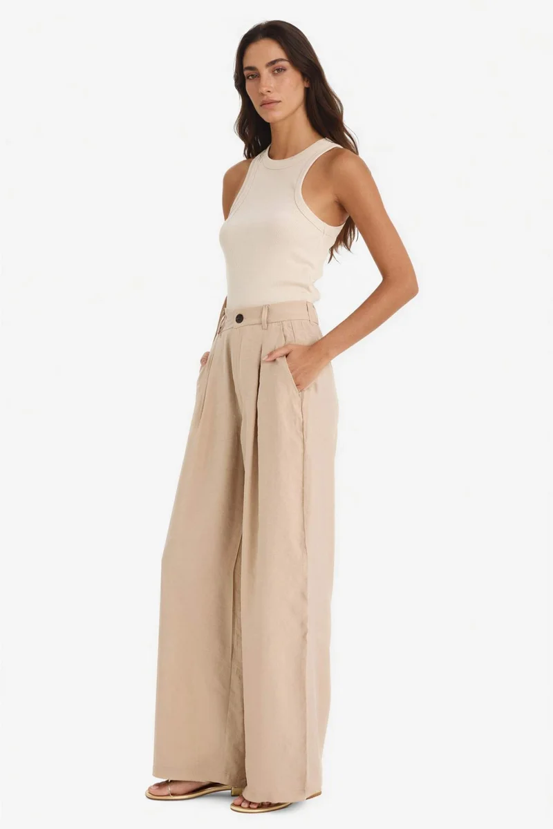 ديفاكتو Carrot Fit High Waist Wide Leg Modal Fabric Trousers
