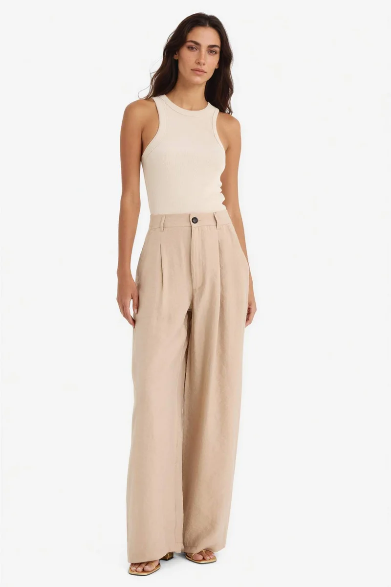 ديفاكتو Carrot Fit High Waist Wide Leg Modal Fabric Trousers