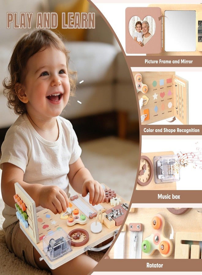 Hoarosall Montessori Busy Board for Toddlers 16-in-1 Wooden Sensory Activity Board with Music Box Fine Motor Skills Learning Toy Preschool Educational Travel Gift for Boys Girls Ages 1-3 - Image 3