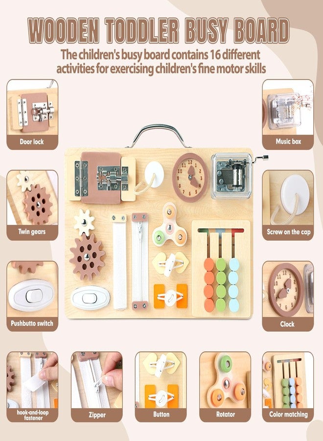 Hoarosall Montessori Busy Board for Toddlers 16-in-1 Wooden Sensory Activity Board with Music Box Fine Motor Skills Learning Toy Preschool Educational Travel Gift for Boys Girls Ages 1-3 - Image 2