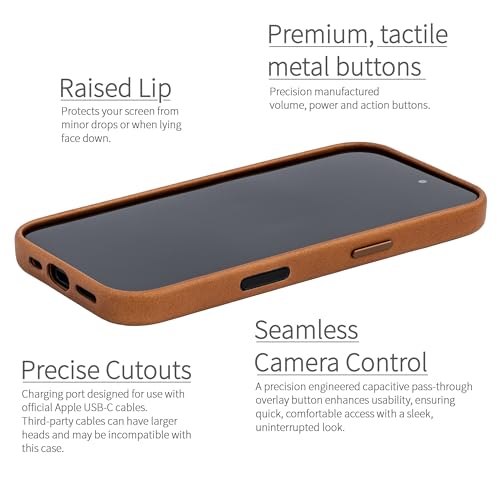 Dockem Genuine Leather Case for iPhone 17 Compatible with MagSafe, with Capacitive Camera Control Button (MSGL, Light Brown) - Image 3