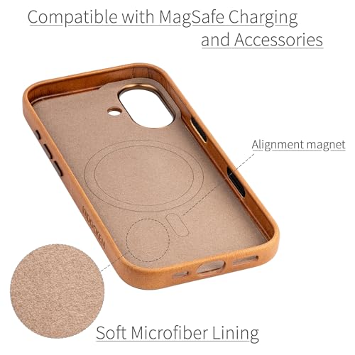Dockem Genuine Leather Case for iPhone 17 Compatible with MagSafe, with Capacitive Camera Control Button (MSGL, Light Brown) - Image 4