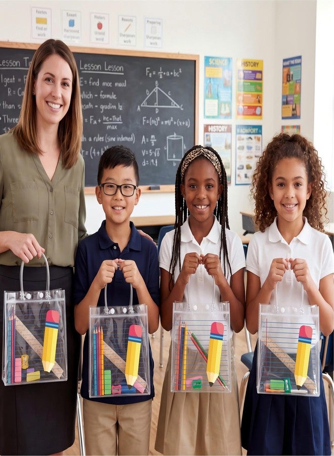 Renbuzhu 24PCS Back to School Clear PVC Gift Bags Bulk 8 x 8 x 3Inches: First Day of School Supplies with Handles Teacher Appreciation Gifts Transparent Bag Reusable Tote - Image 5