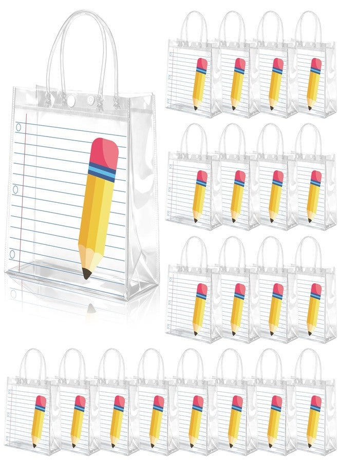 Renbuzhu 24PCS Back to School Clear PVC Gift Bags Bulk 8 x 8 x 3Inches: First Day of School Supplies with Handles Teacher Appreciation Gifts Transparent Bag Reusable Tote - Image 1