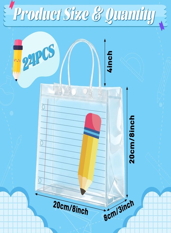 Renbuzhu 24PCS Back to School Clear PVC Gift Bags Bulk 8 x 8 x 3Inches: First Day of School Supplies with Handles Teacher Appreciation Gifts Transparent Bag Reusable Tote - Image 3