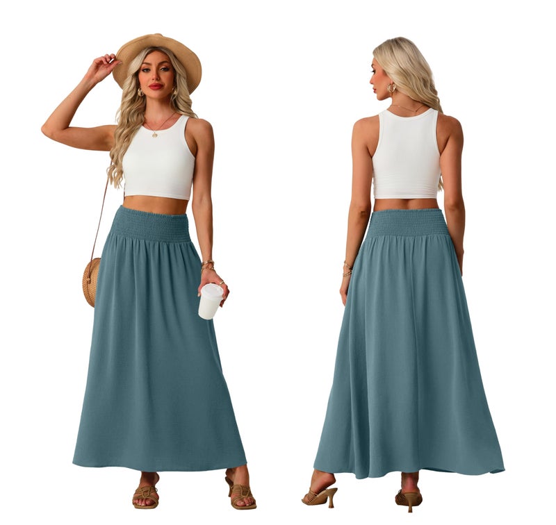 Lepunuo Maxi Skirts Womens Casual Flowy Trendy Floral Gypsy Skirt with Pockets - Image 4