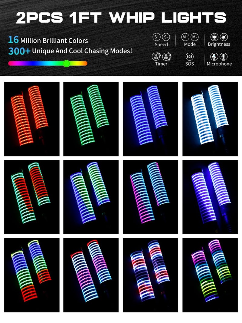 VI9000 2pc 1FT COB Fat Whip Lights with App & Remote Control Compatible with Polaris RZR Can-Am Maverick X3, Spiral RGB Chasing LED Whip Lights with Rocker Switch for Side by Side, SXS UTV ATV Boat - Image 3