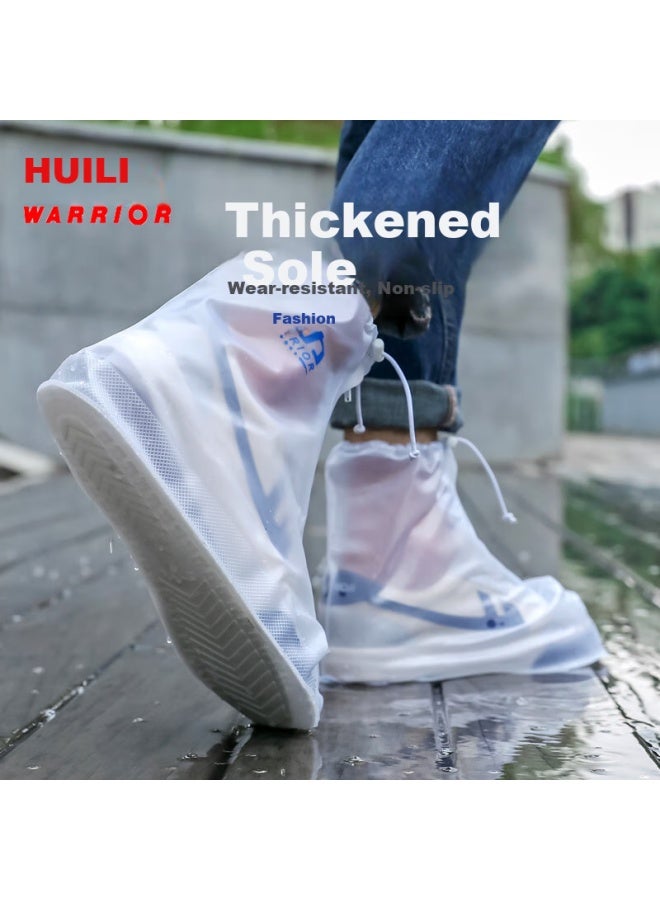 Pull Back Backforce Waterproof Shoe Covers For Men, Women, And Children, Thickened And Wear-resistant Rain Shoe Covers Hl207 White/blue 3XL Size - Image 1