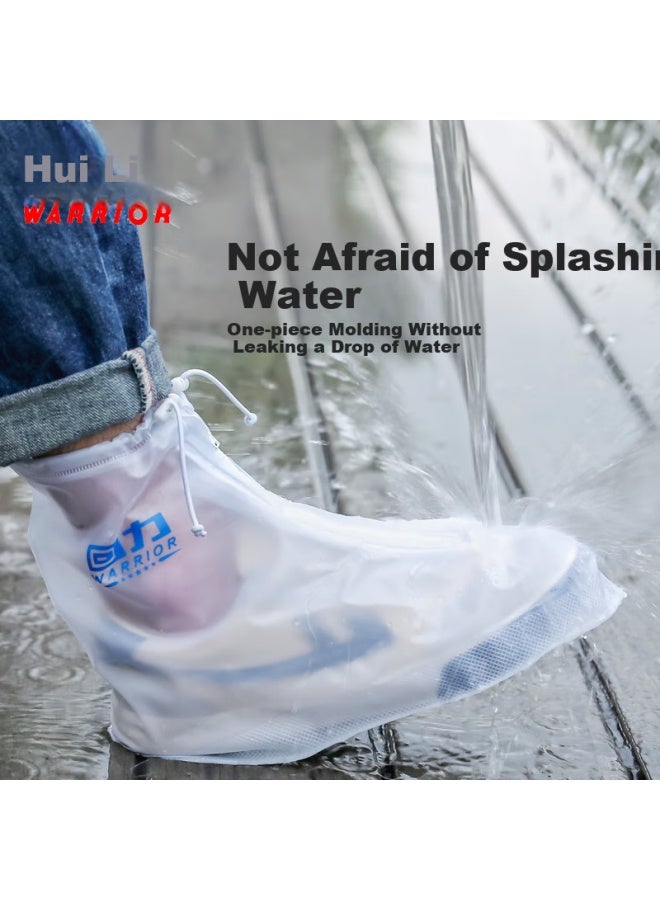 Pull Back Backforce Waterproof Shoe Covers For Men, Women, And Children, Thickened And Wear-resistant Rain Shoe Covers Hl207 White/blue 3XL Size - Image 2