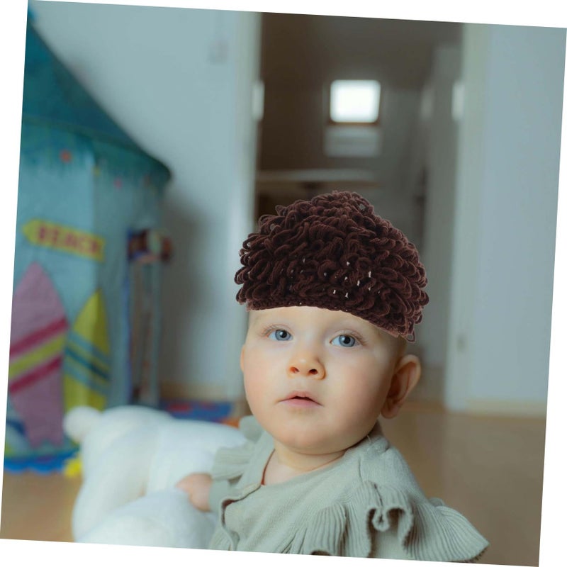 Dark Brown Knitted Beanie Wig Hat For Boys Winter Warm Elastic Pullover Cap - Image 5