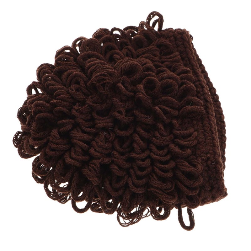 Dark Brown Knitted Beanie Wig Hat For Boys Winter Warm Elastic Pullover Cap - Image 2