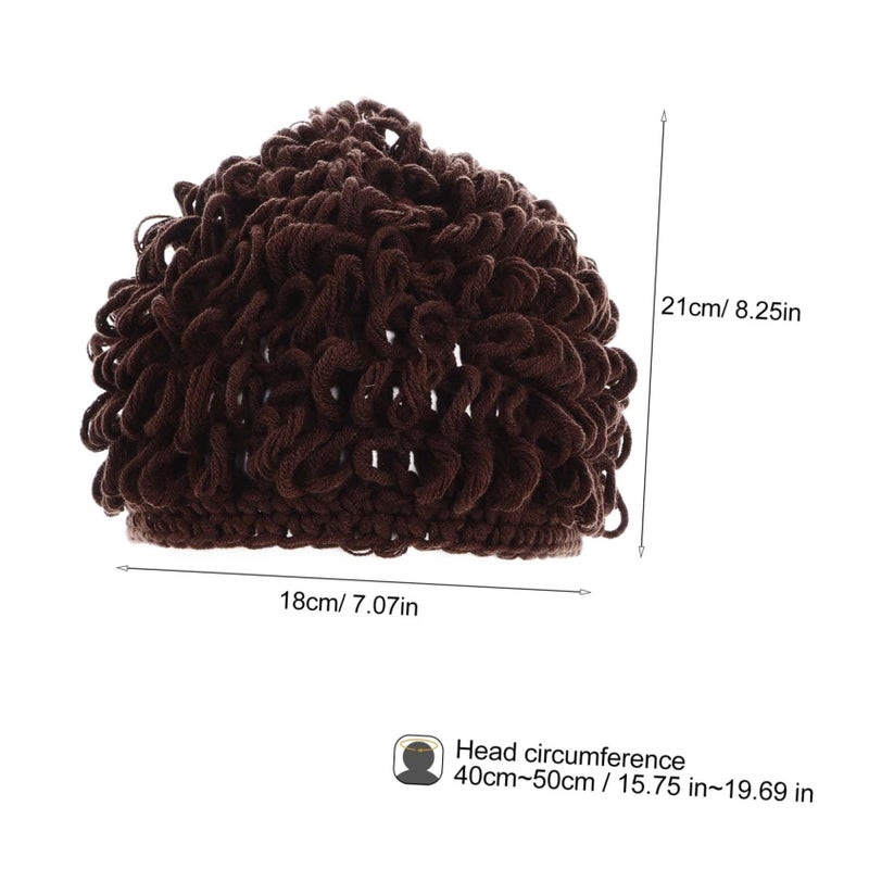 Dark Brown Knitted Beanie Wig Hat For Boys Winter Warm Elastic Pullover Cap - Image 3